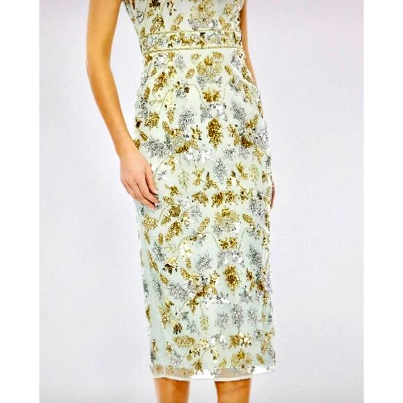 Mac Duggal Embellished High Neck Sleeveless Sheath Midi Dress Sage 14 - Picture 4 of 8